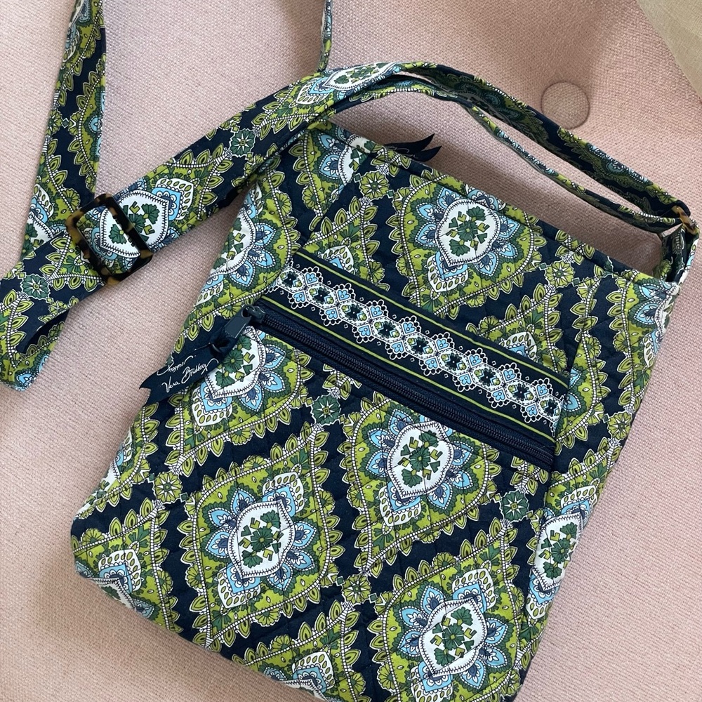 Vera Bradley Cambridge Navy White & Green Patterned Crossbody Bag